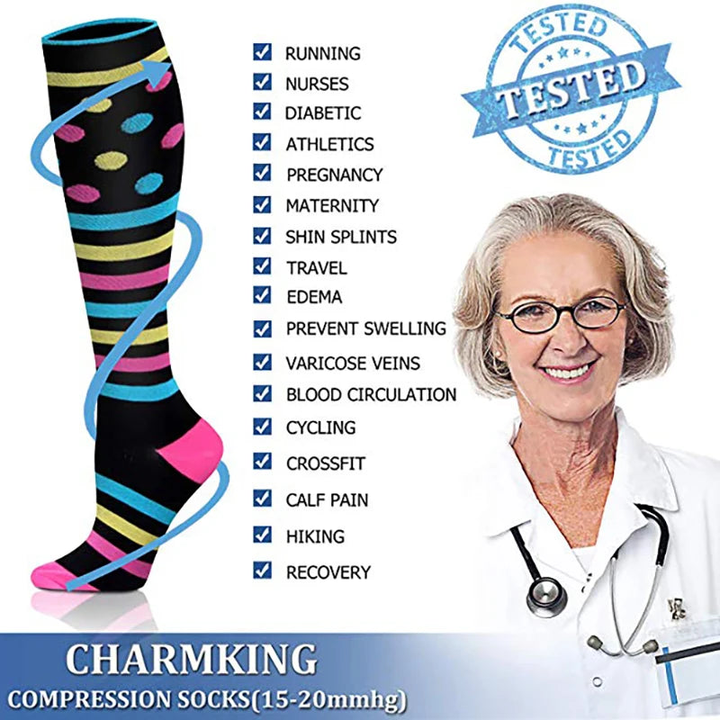 Compression Stockings Sports Men's Funny Socks Women Diabetes Outdoor Cycling Socks for Diabetics Running Nature Hiking Marathon