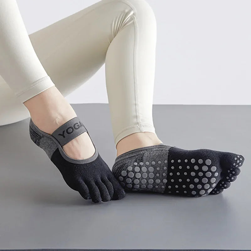 Five Fingers Yoga Socks Silicone Anti-slip Cotton Pilates Socks Women Backless Breathable Gym Fitness Running Dance Sports Socks