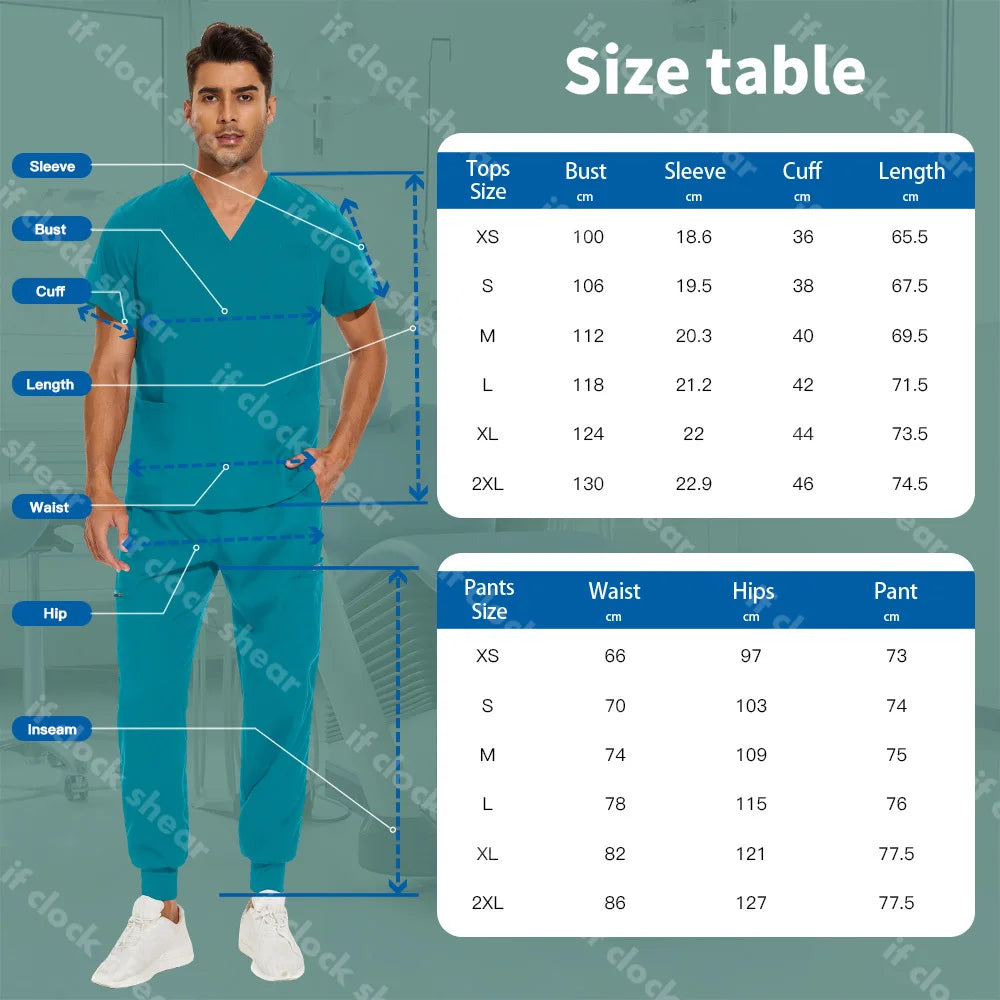 V-neck Solid Color Surgical Workwear Unisex Scrub Suit High Quality Hospital Doctor Nursing Uniform Dentist Scrub Jogger Set Men