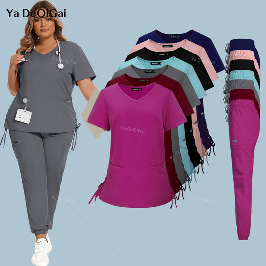 Stretch Oversized Scrub Set Medical Uniform Woman Set Surgical Top Pants Dental Clinic Workwear Nurse Clothes Clinic Accessories