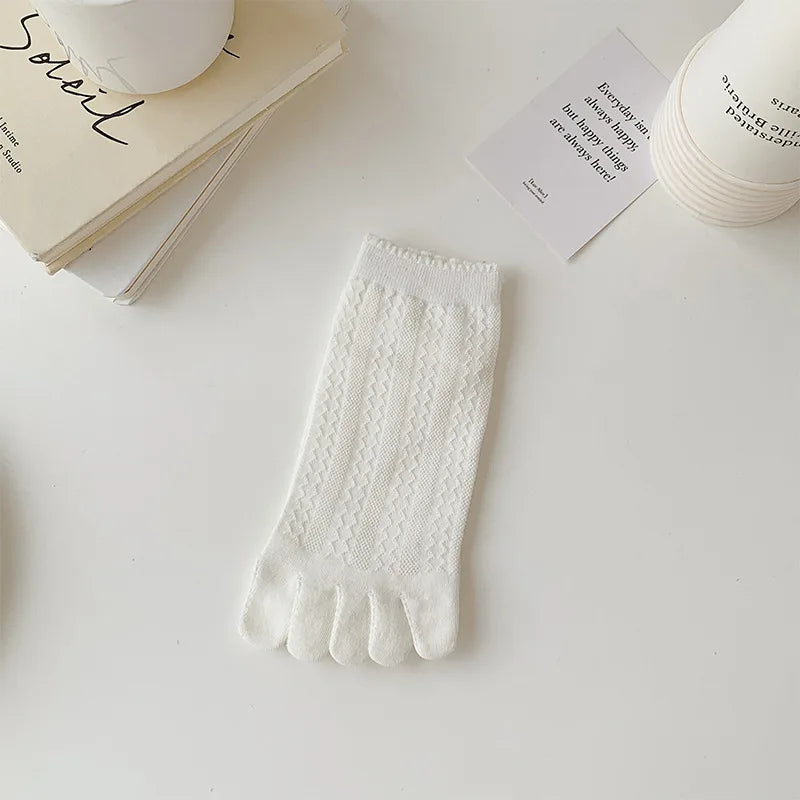 Women Five-finger Lace Socks Cute Summer Japanese Breathable Mesh Five-toed Lace Toe Split-toed  Solid Color Hollow Socks Meias