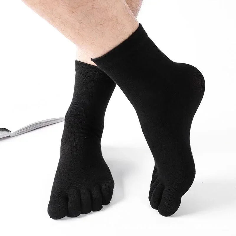Men Women Cotton Five Fingers Socks Solid Color Black White Breathable Toe Socks Sports Running Crew Sweat Deodorant Sock