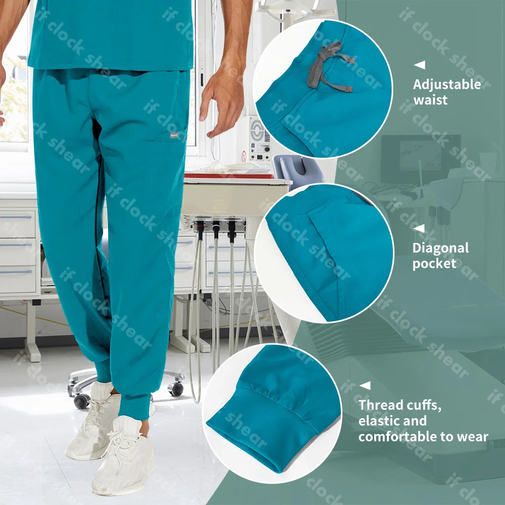 V-neck Solid Color Surgical Workwear Unisex Scrub Suit High Quality Hospital Doctor Nursing Uniform Dentist Scrub Jogger Set Men