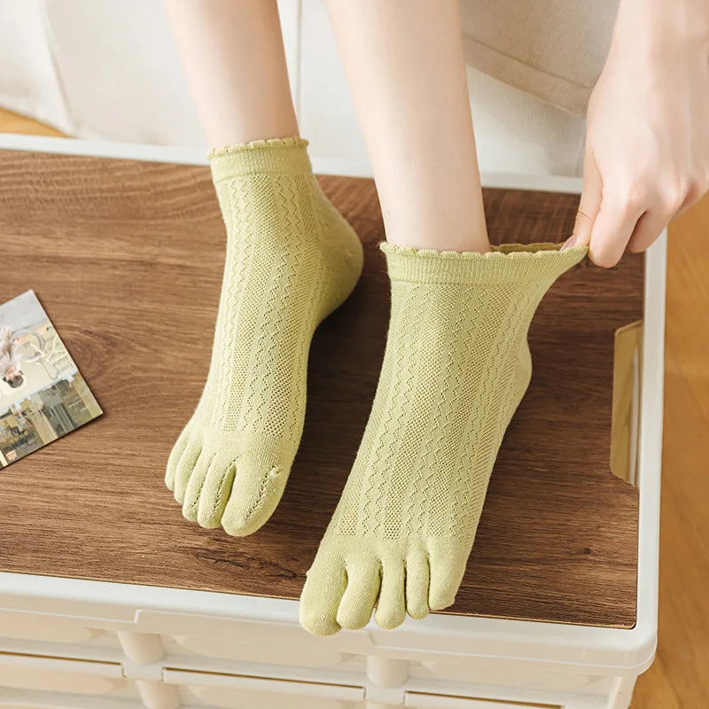 Women Five-finger Lace Socks Cute Summer Japanese Breathable Mesh Five-toed Lace Toe Split-toed  Solid Color Hollow Socks Meias