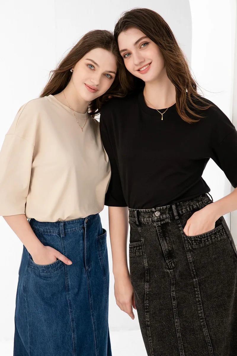 AS 2024 summer woman boxy Tee loose desigh lady clothing 95% cotton high quality fashion look  (ship out in 24 hours)