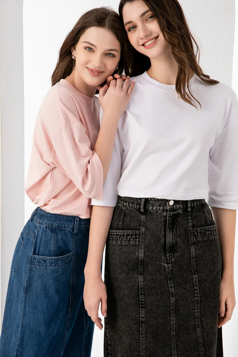 AS 2024 summer woman boxy Tee loose desigh lady clothing 95% cotton high quality fashion look  (ship out in 24 hours)