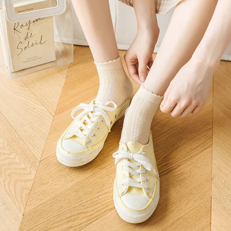 Women Five-finger Lace Socks Cute Summer Japanese Breathable Mesh Five-toed Lace Toe Split-toed  Solid Color Hollow Socks Meias