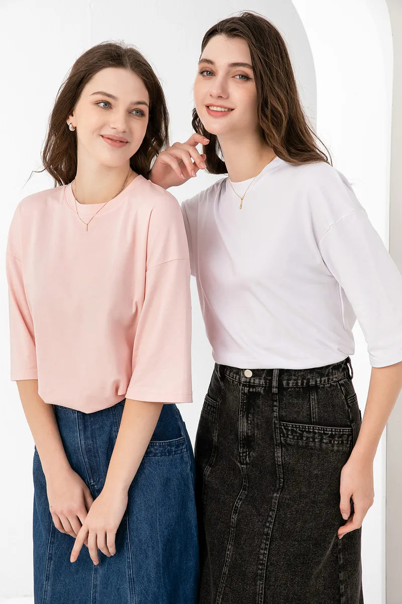 AS 2024 summer woman boxy Tee loose desigh lady clothing 95% cotton high quality fashion look  (ship out in 24 hours)