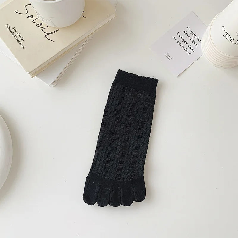 Women Five-finger Lace Socks Cute Summer Japanese Breathable Mesh Five-toed Lace Toe Split-toed  Solid Color Hollow Socks Meias