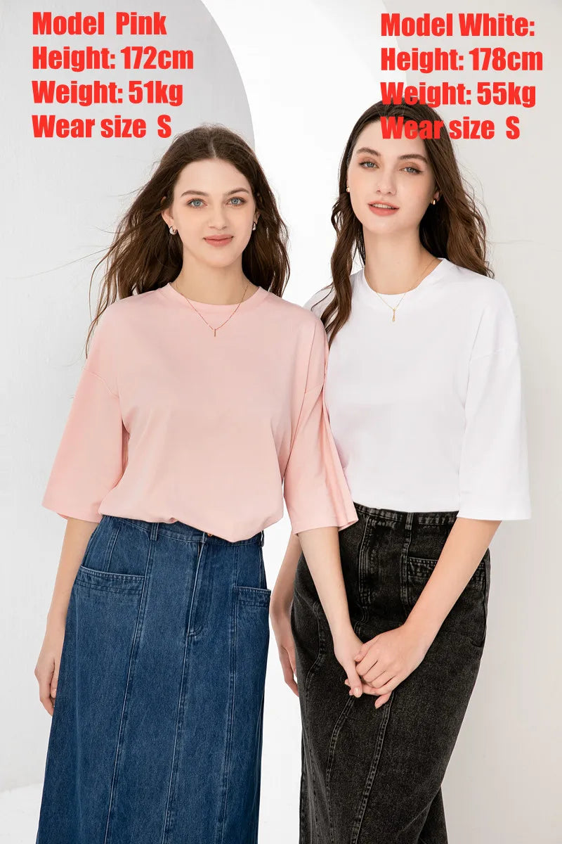 AS 2024 summer woman boxy Tee loose desigh lady clothing 95% cotton high quality fashion look  (ship out in 24 hours)
