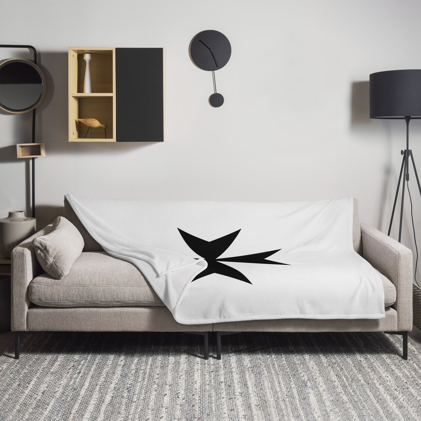 Throw Blanket with Malta Cross Design in Black - Cozy and Stylish